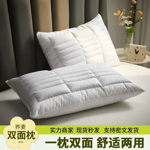 酒店荞麦枕头助睡眠荞麦双面护颈椎枕家用纯棉高低枕芯48x74cm