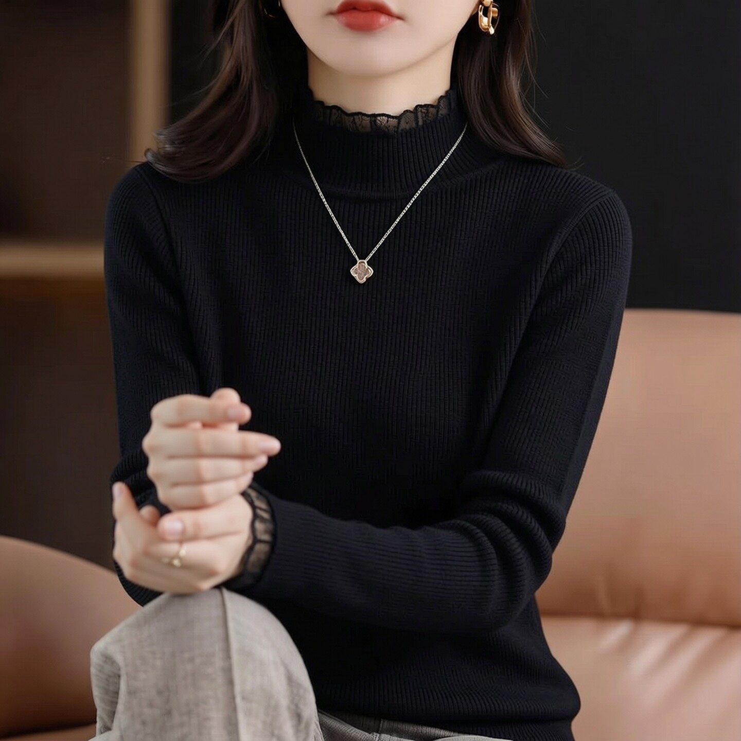 新款半高领毛衣针织打底衫女