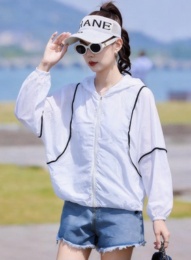 夏季薄款连帽防晒衣女新款韩版外穿宽松长袖透气大码上衣防晒衣服