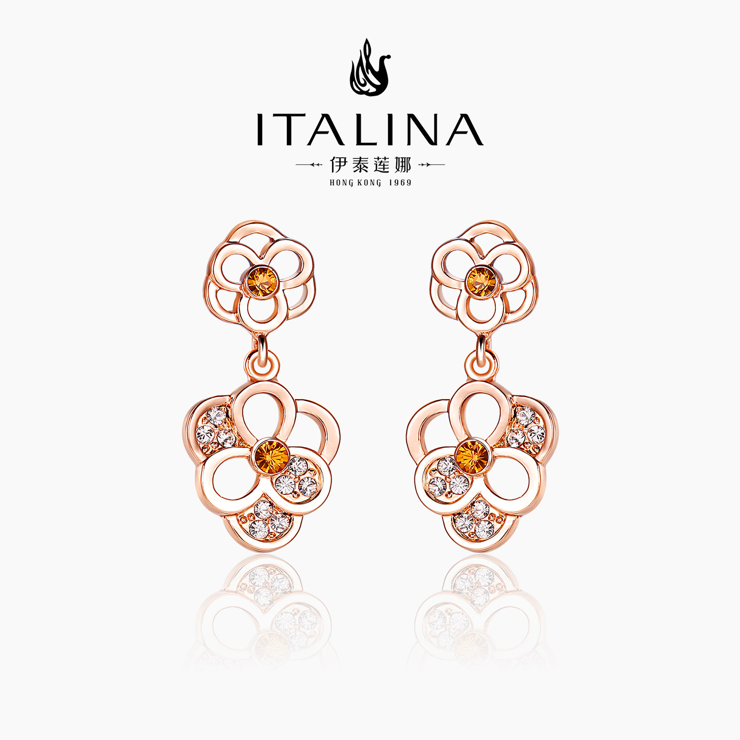 伊泰莲娜耳环女个性耳针镂空花朵吊坠个性潮流首饰配饰富贵花耳饰