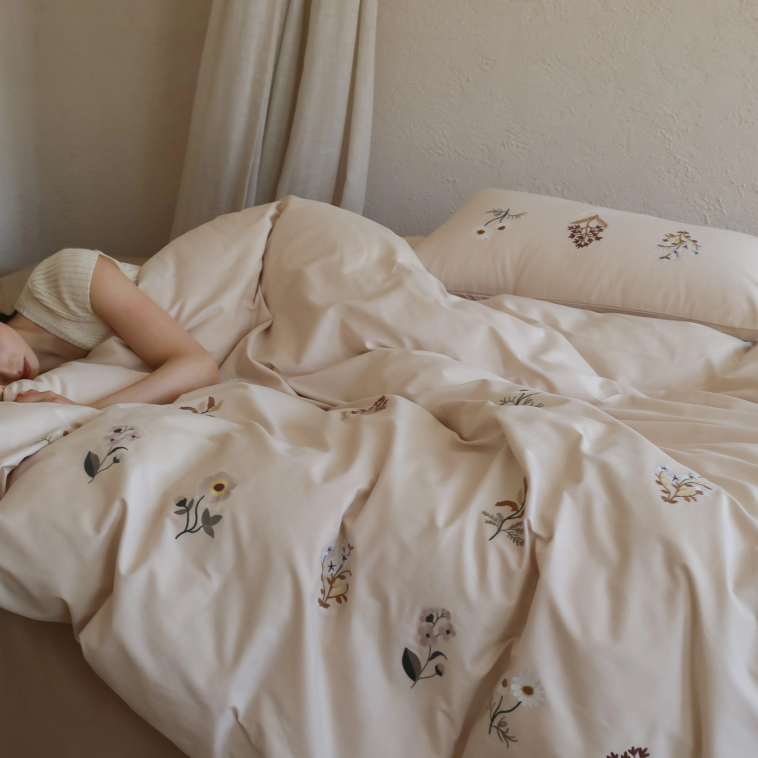 法式长绒棉婴儿棉全棉床单四件套森林花刺绣纯棉被套柔软简约床品