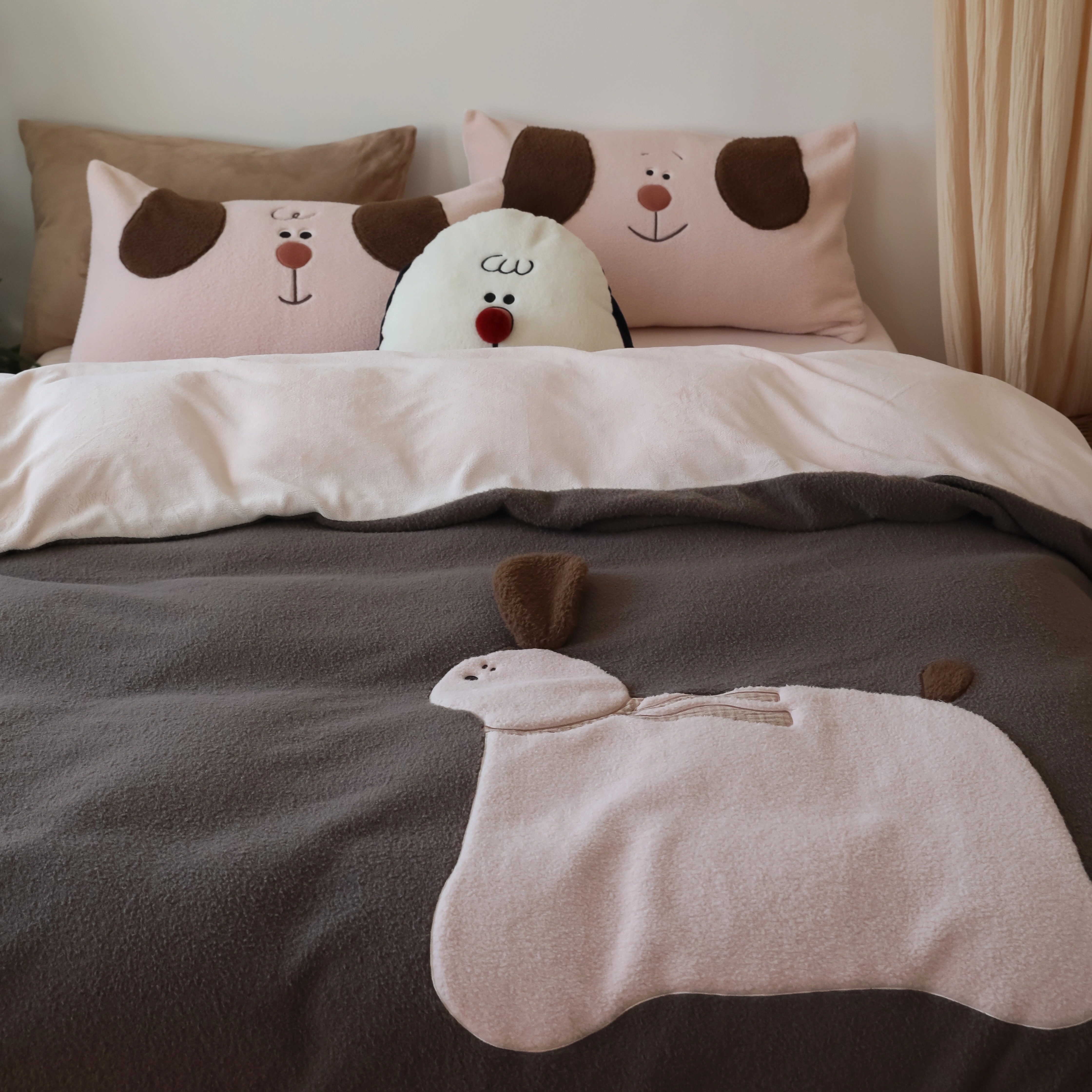 ins风秋冬牛奶绒床单四件套保暖柔软幸运狗加绒加厚被套可爱床品,床上用品,床品套件/四件套/多件套,淘宝优惠券,粉丝福利购,淘宝优惠卷