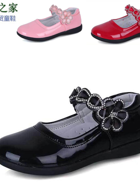 特价 外贸尾货黑色女童皮鞋 公主鞋学生鞋 花朵校园单鞋 A91