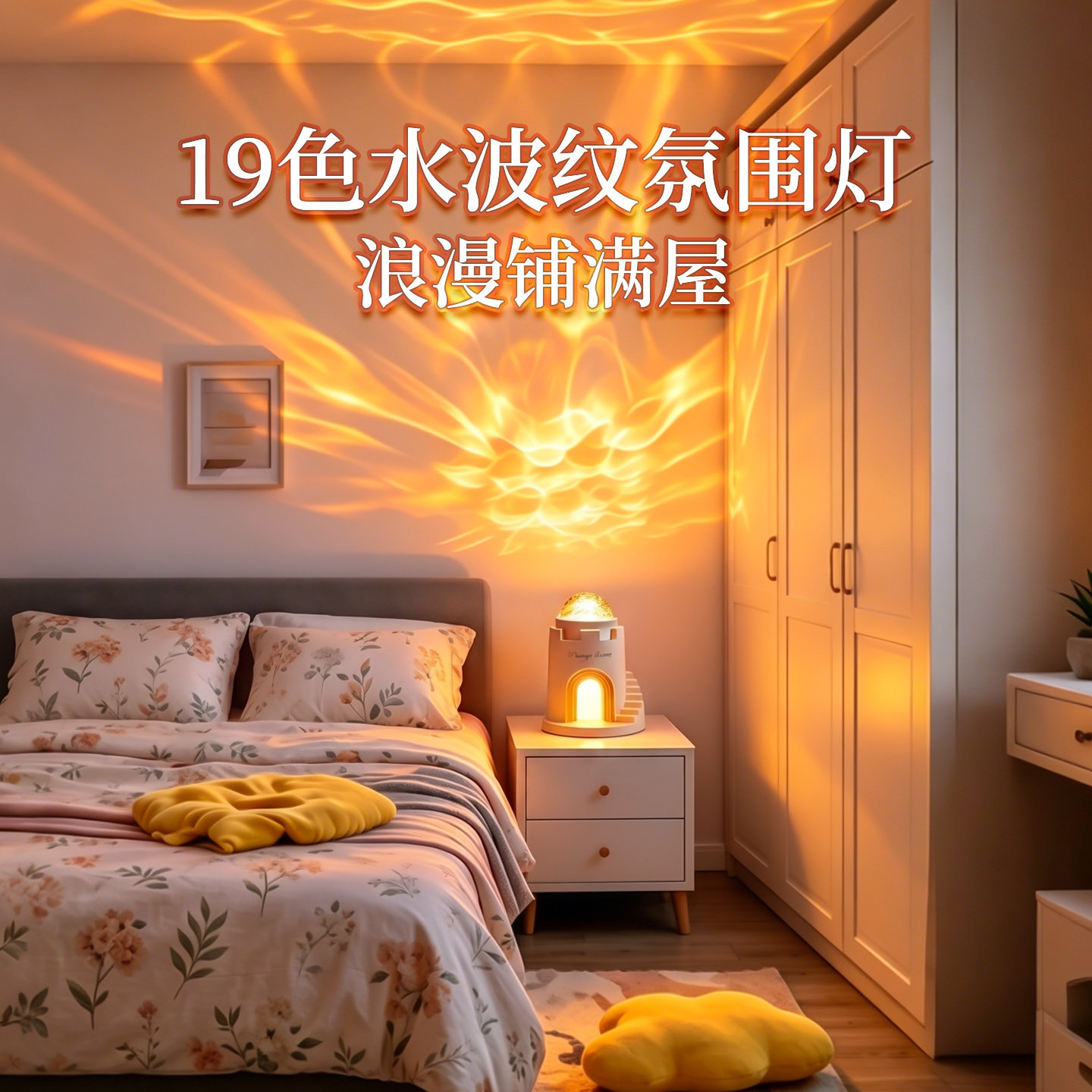 水波纹氛围灯卧室情调小夜灯浪漫城堡礼物女生蓝牙音响床头投影灯