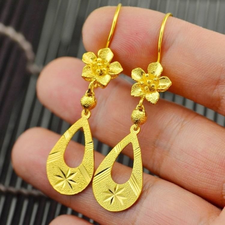 时尚不掉色越南沙金耳环女水滴耳坠仿真黄金色镀金耳饰妈妈礼物