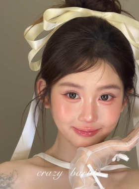 新款少女感！长款蓝色大结飘带发饰盘发顶夹甜美气质新娘头饰拍照