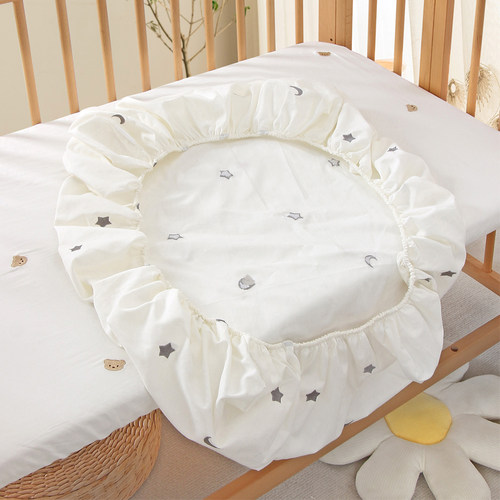 婴儿床笠a类纯棉单层刺绣床单