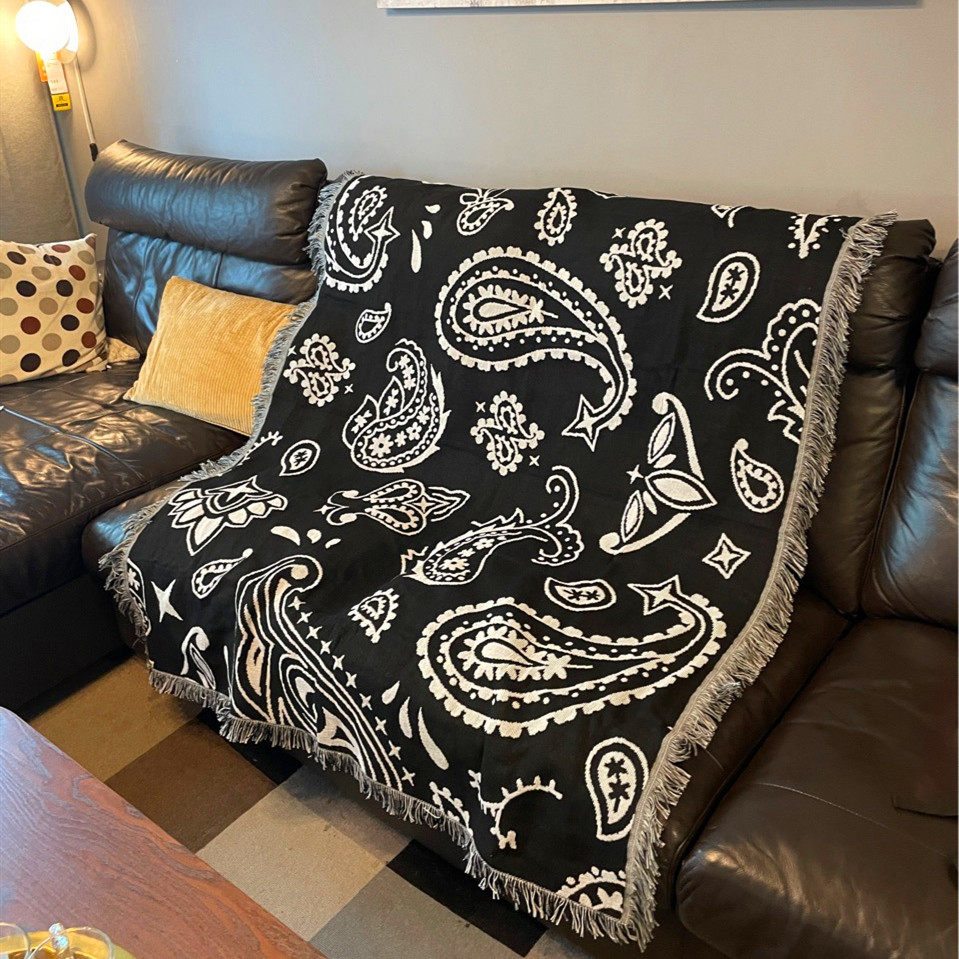 西海岸美国街头潮流高街腰果花装饰挂毯沙发毯盖毯床毯毛毯针织毯