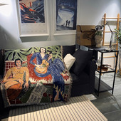 吉他女人马蒂斯复古装 饰挂毯休闲毯沙发毯盖毯床毯毛毯针织毯挂布