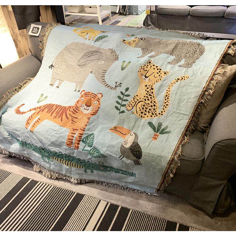 森林里的小动物复古装饰挂毯装饰毯沙发毯盖毯床毯毛毯针织毯挂布
