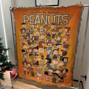老美订单 Peanuts史努比卡通抽象毛毯 客厅沙发毯卧室挂毯壁毯