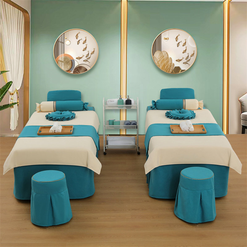新款美容院床罩四件套高档网红轻奢欧式纯色按摩理疗美容床四季款