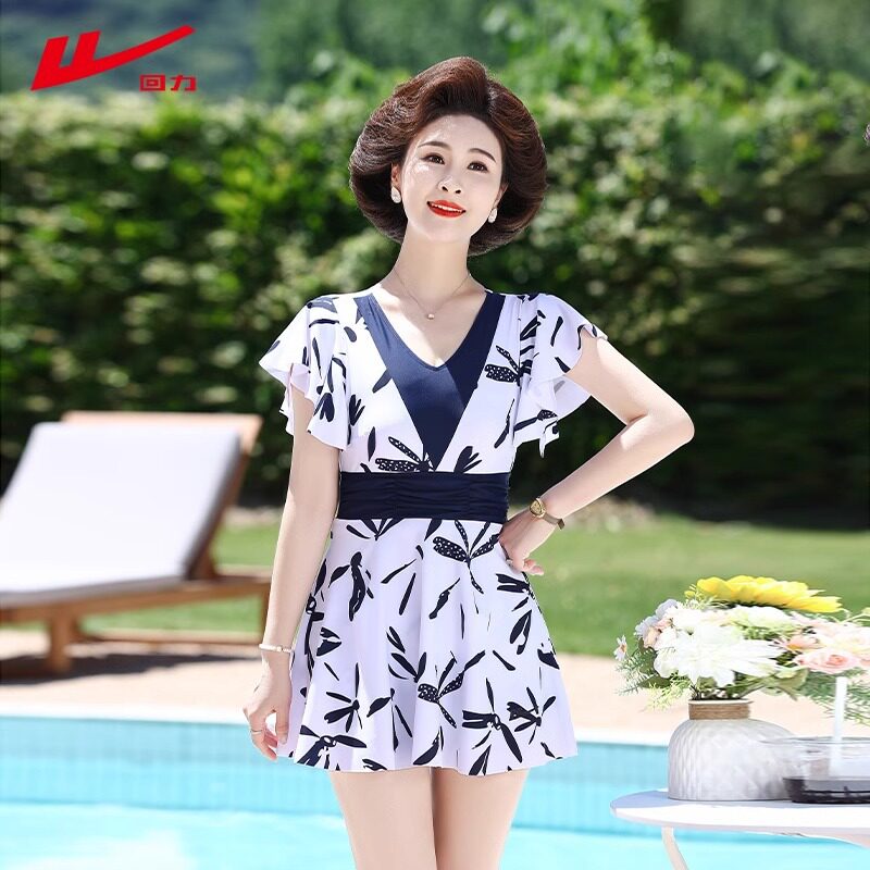 回力妈妈泳衣女遮肚显瘦保守连体中老年2025年新款大码温泉游泳装