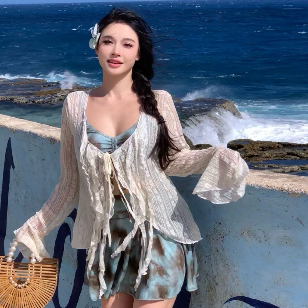 泳衣女微胖遮肉2026新款三件套分体带长袖防晒罩衫纯欲泡温泉