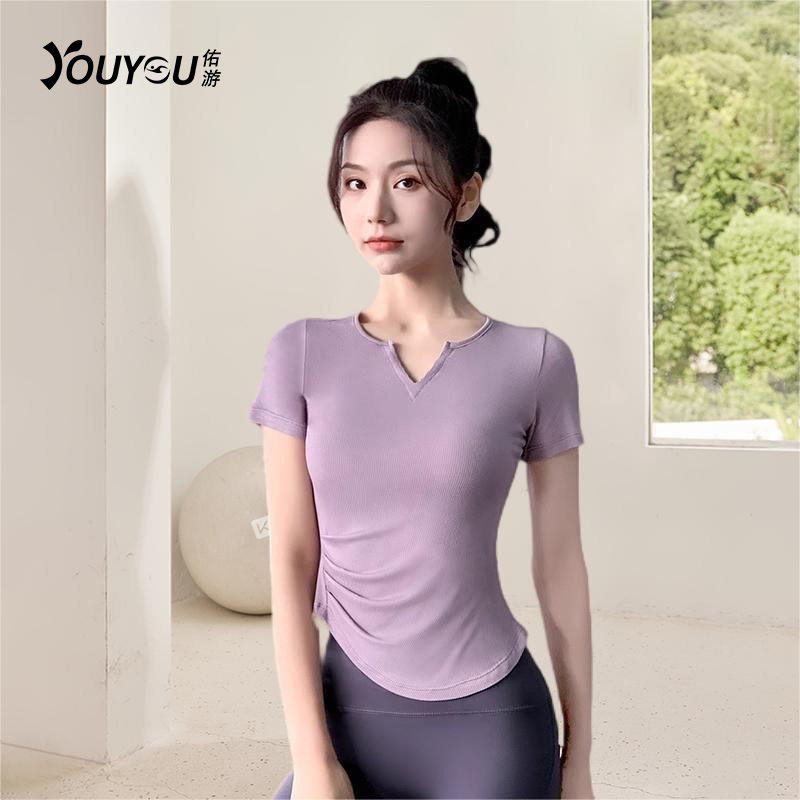 运动瑜伽服女夏季新款紧身显瘦短袖T恤跑步透气健身服上衣批发