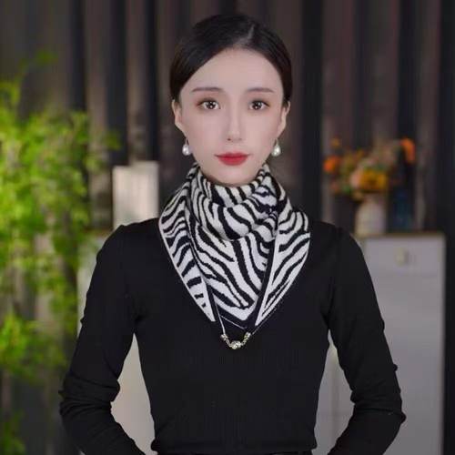新款秋冬女保暖围脖套护颈双面三角巾气质百搭针织磁吸扣围巾
