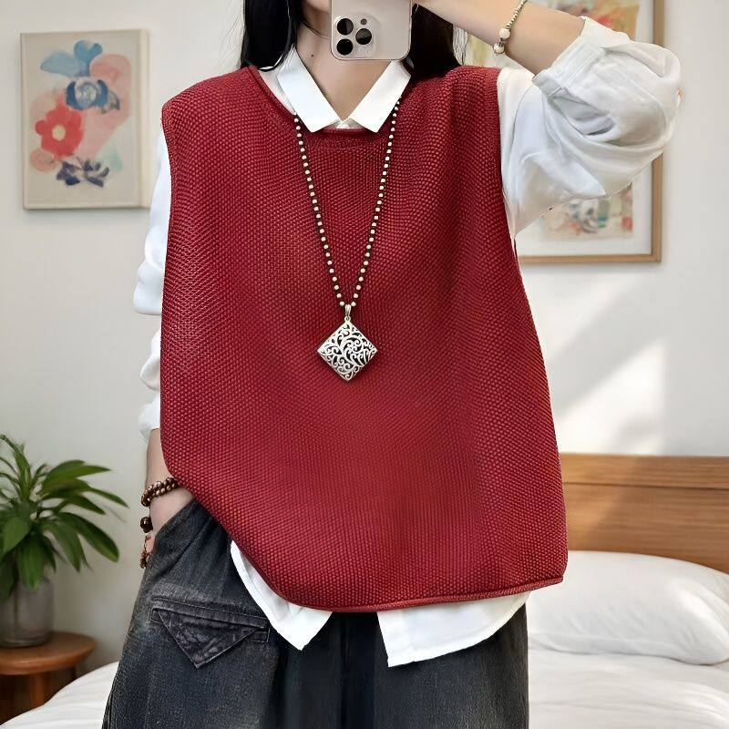 复古圆领黑色针织背心女款显瘦