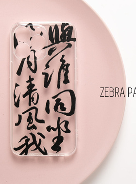 与谁同坐明月清风我苏轼书法水墨透明国风手机壳适用苹果16proiphone13