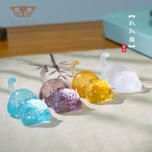 琉璃笔拖笔架治愈可爱猫咪摆件