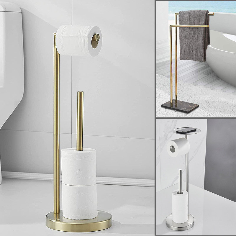 别墅落地置物架酒店立式浴巾架移动304不锈钢厕纸架大理石挂衣帽