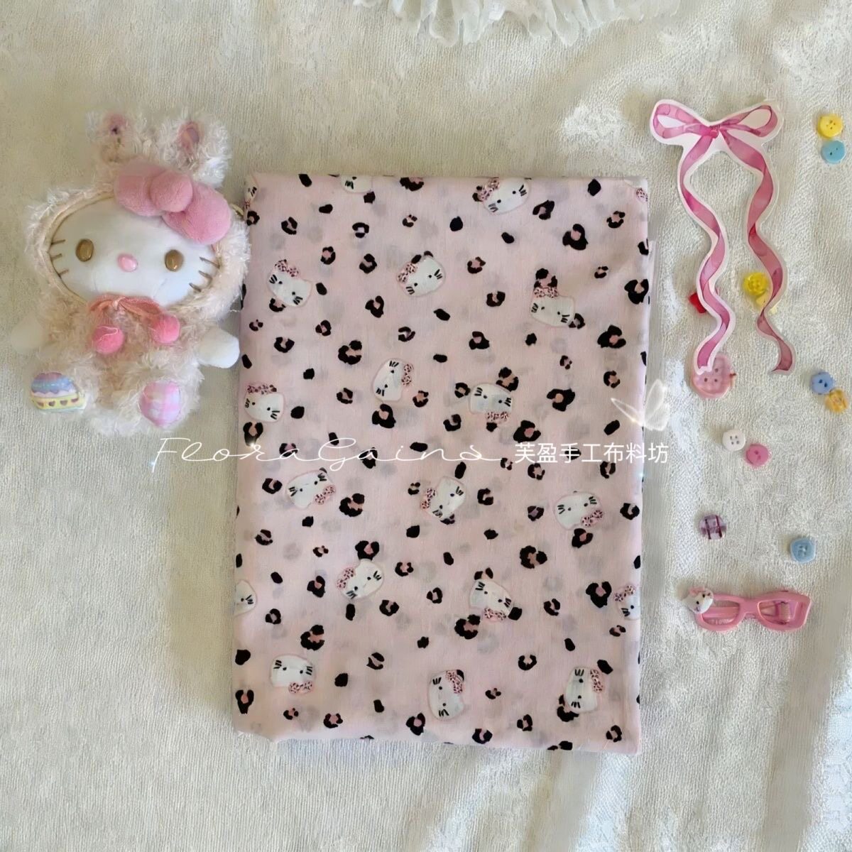 hellokitty布料豹纹布料60支纯棉布仿天丝kt猫童装睡衣连衣裙自制