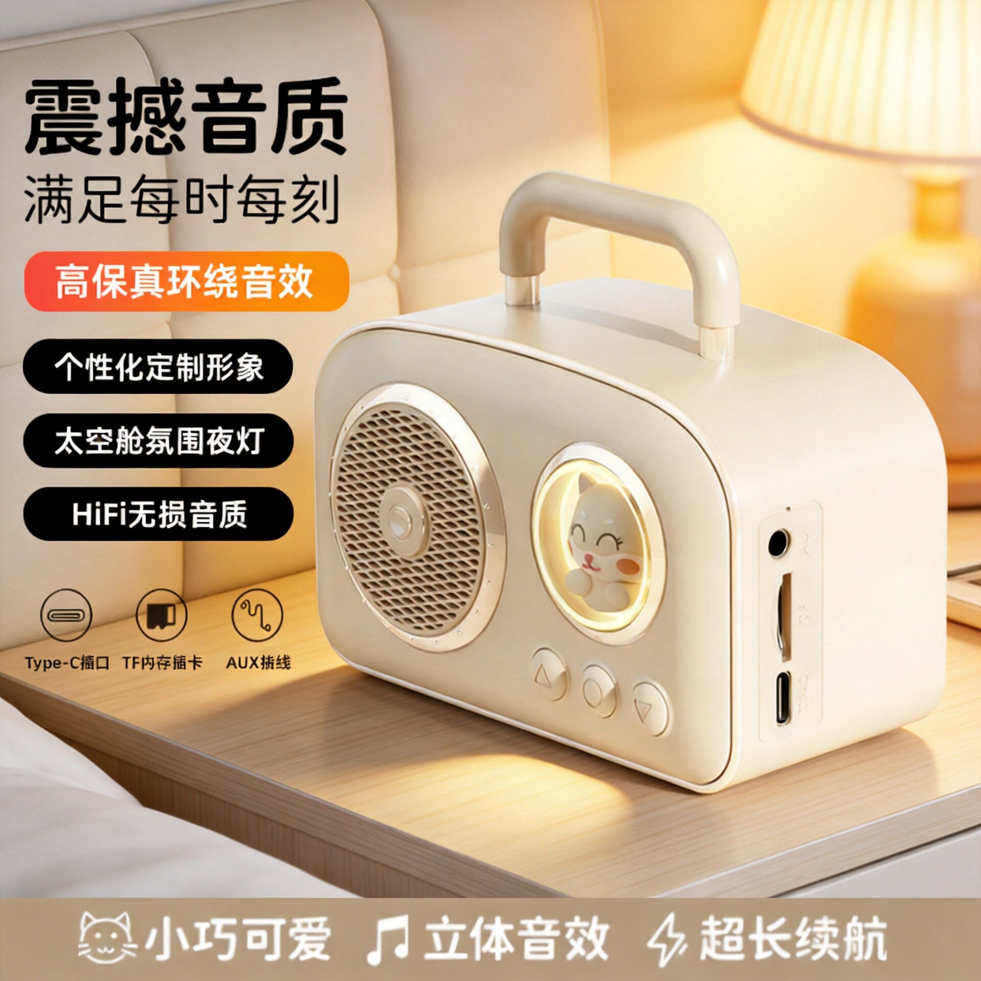 207太空舱蓝牙音响便携式高颜值卡通迷你小音箱礼品家用TF插卡U盘