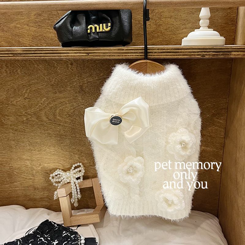 INS新款马尔济斯狗狗小香风长袖毛衣秋冬猫咪黑白格宠物针织衫