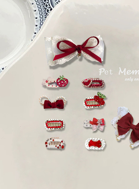 手工迷你碎发宠物bb夹蝴蝶结发夹小香风猫咪约克夏马尔济斯比熊