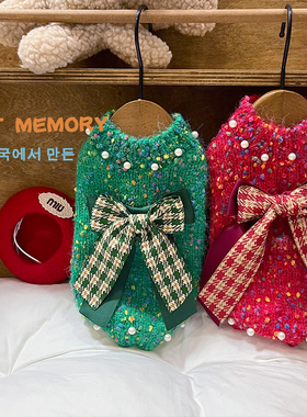 INS新款马尔济斯狗狗小香风长袖毛衣秋冬猫咪红色圣诞宠物针织衫