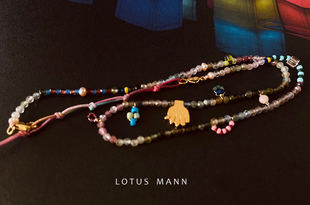 小守护. 彩虹碧玺小手银镀金多宝石项链Lotus Mann