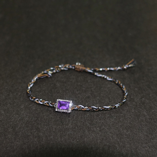 三色.宝石级紫水晶与天然香槟钻编绳手链