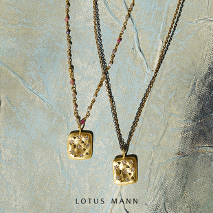 工匠系列.镶嵌金币与粉色蓝宝石碧玺手绕银线925银镀金项链