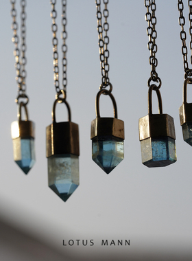 Aquamarine Talisman 护身海蓝宝黑银孤品项链 Lotus Mann