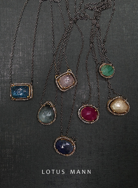 天然红蓝宝石与钻石包镶大颗925银黑银项链7月9月生辰石