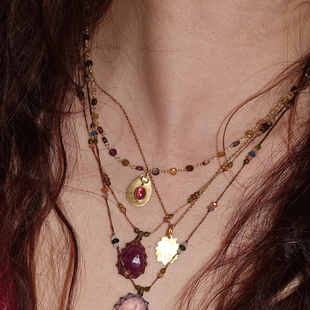 PinkSunset卢比莱粉碧玺金币925银镀金项链