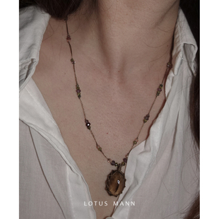 棕兰.切割宝石级白水晶烟晶彩色尖晶石编绳项链藤蔓Lotus Mann