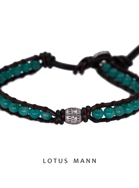 绿色亚马逊石银珠装饰小众单圈皮绳艺术手链LotusMann路塔斯曼