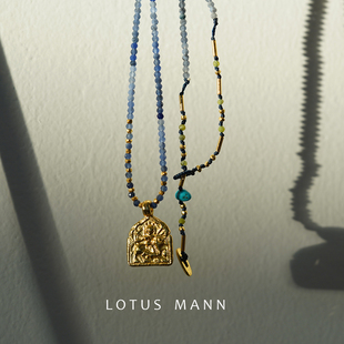 战神.尚武.银镀金渐变方钠石睡美人蓝松石多种戴法编绳项链