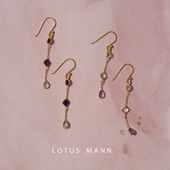 生辰石.Three Drops 橄榄石托帕紫水晶水滴三色宝石银镀金耳环