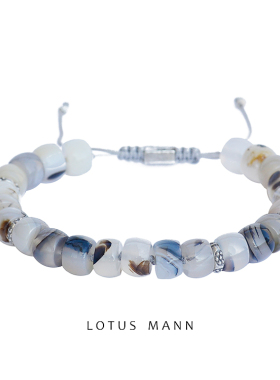 水墨画.花纹蛋白色玛瑙与925银手链Lotus Mann