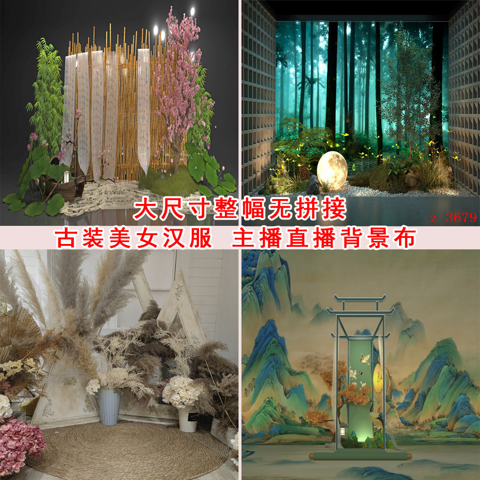 国风汉服古装直播背景布3D