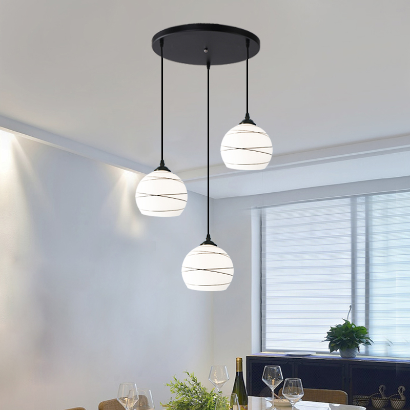 餐厅吊灯三头饭厅灯圆形现代简约家用大气玻璃拉线条餐桌餐吊灯具