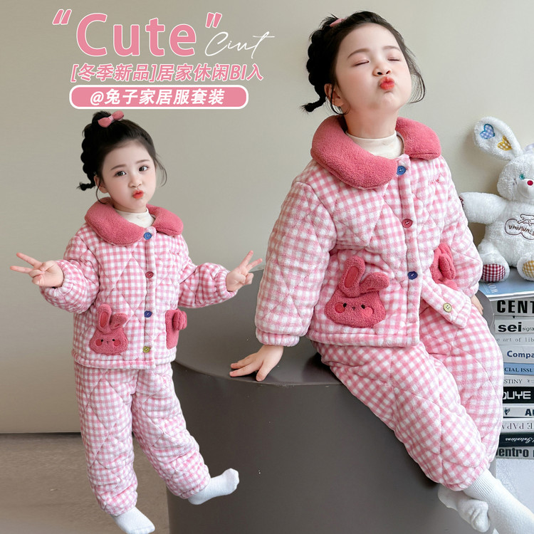 女童加绒加厚睡衣可外穿冬款套装