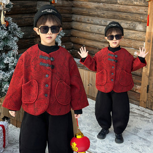 拜年服男童汉服儿童新中式唐装套装男宝宝中国风呢子外套过年衣服