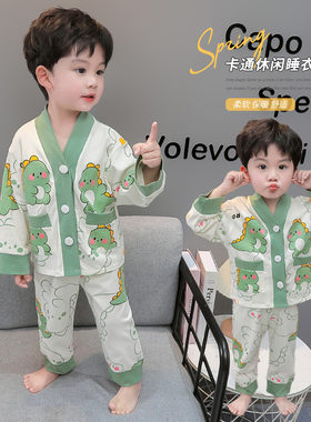 男童睡衣长袖开衫内衣家居服套装