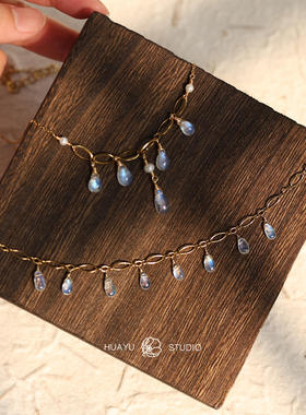 花屿月光石项链钛钢链条