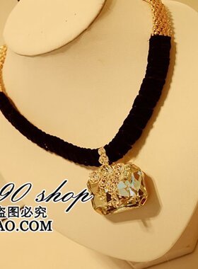 超闪水晶大宝石丝绒夸张夜店项链