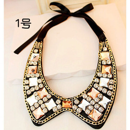 KOREAN VERSION OF THE ATMOSPHERE HANDMADE RIBBON TEMPERAMENT CRYSTAL BIG DIAMOND FALSE COLLAR NECKLACE SILK RIBBON FALSE COLLAR NECK CHAIN CLAVICLE CHAIN
