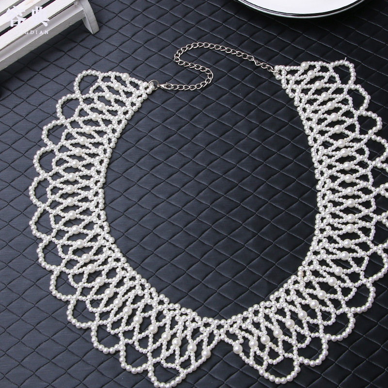 HOT SELLING NEW FANCY HOLLOW PEARL FALSE COLLAR PEARL NECKLACE SHORT CLAVICLE CHAIN HANDMADE BEADED NECKLACE B15