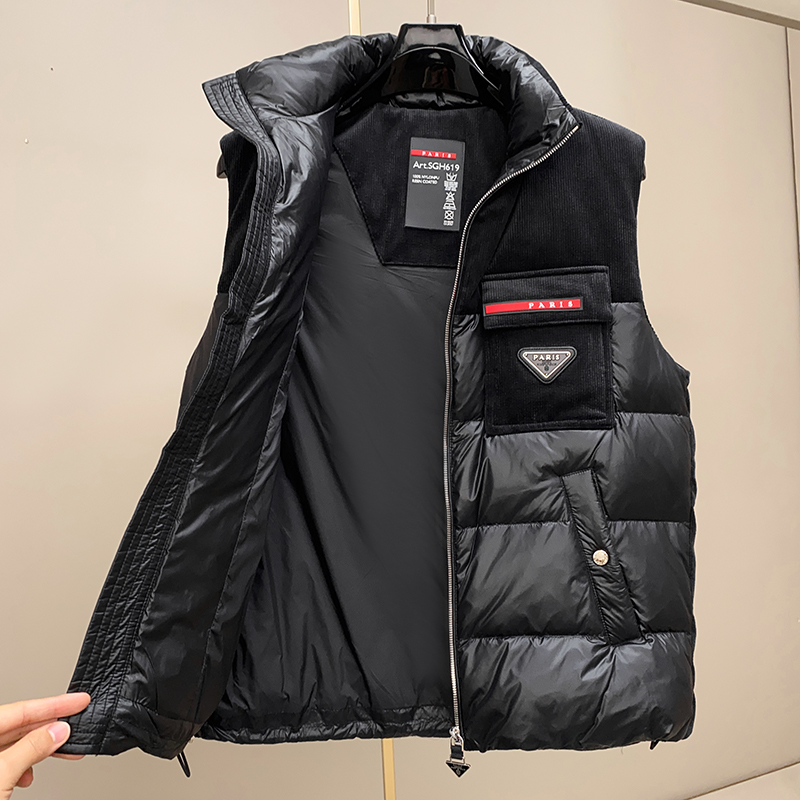 24837P35025冬季新款90%白鸭绒拼接羽绒马甲，女装马甲，钱塘2019